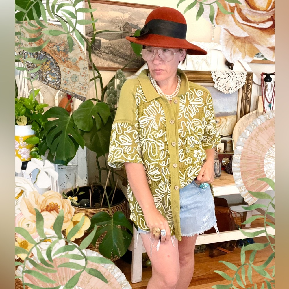 New! The “Avocado Garden” Button Front Boho Beach Top